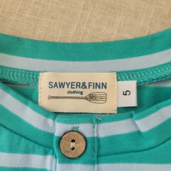Sawyer & Finn Aqua Striped Tab Tee - Picture 3 of 5